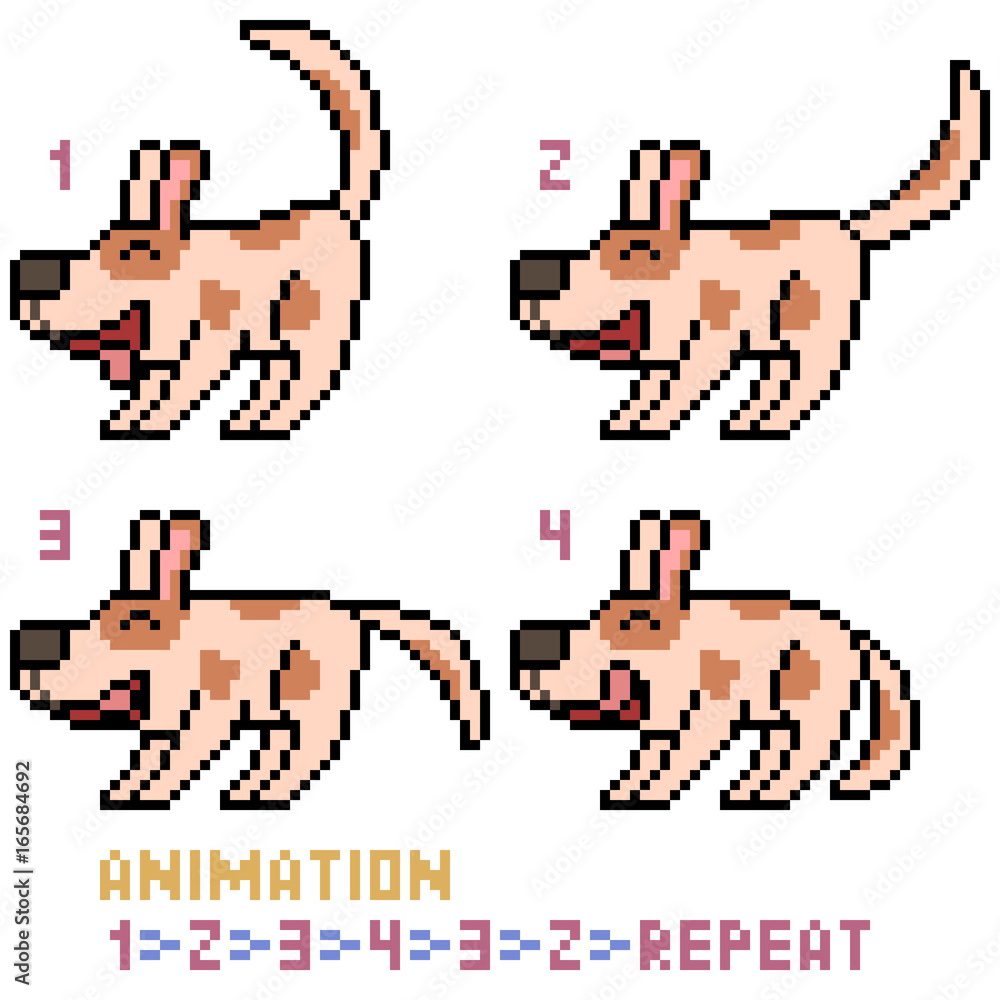 vector pixel art dog animation frame vector pixel art dog animation frame