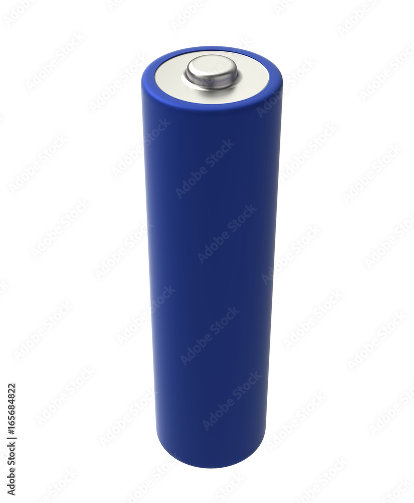 3D realistic render of AA blue alkaline battery on a white background, isolated, with shadow 3D realistic render of AA blue alkaline battery on a white background, isolated, with shadow