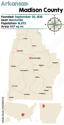 Large and detailed map of Arkansas - Madison county