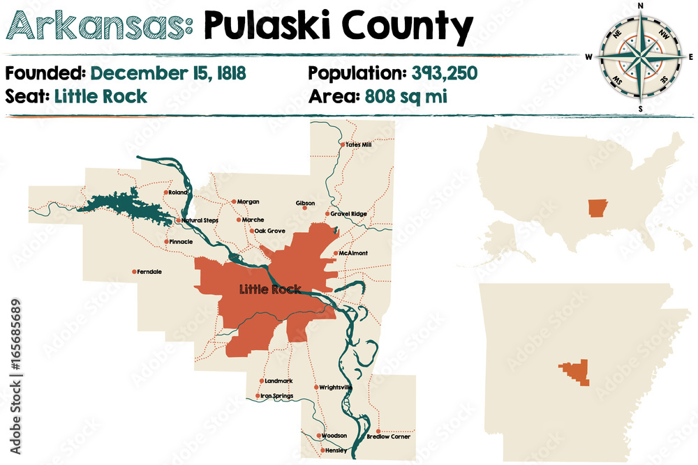 Large and detailed map of Arkansas - Pulaski county
