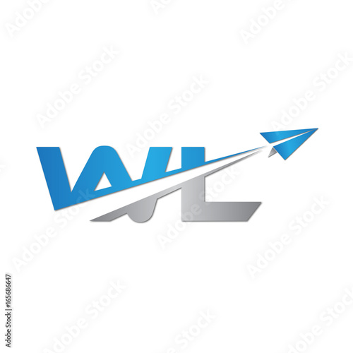 WL initial letter logo origami paper plane