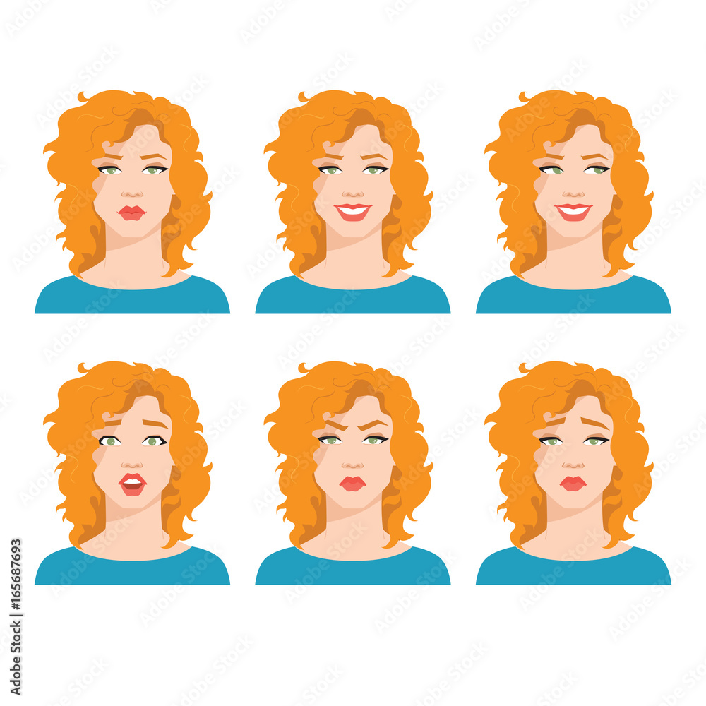 Collection of woman's emotions. Vector illustration of variations of facial expression. Collection of woman's emotions. Vector illustration of variations of facial expression.