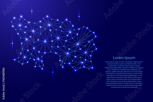 Jersey map of polygonal mosaic lines network, rays and space stars of vector illustration.