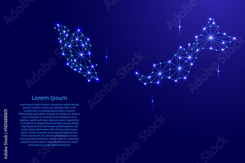 Malaysia map of polygonal mosaic lines network, rays and space stars of vector illustration.