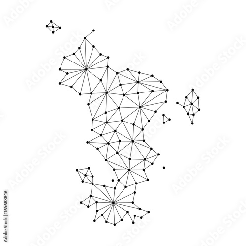 Mayotte map of polygonal mosaic lines network  rays and dots vector illustration.