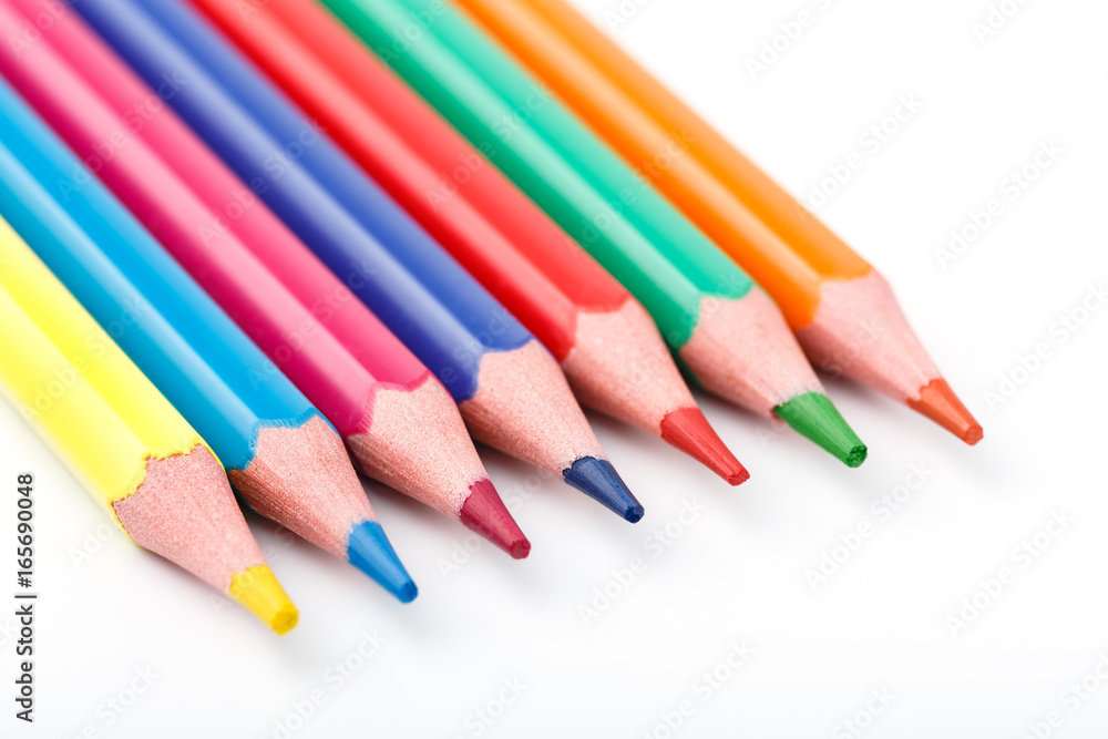 Color pencils isolated on white background. Many different colored pencils. Colored drawing pencils in a variety of colors Color pencils isolated on white background. Many different colored pencils. Colored drawing pencils in a variety of colors
