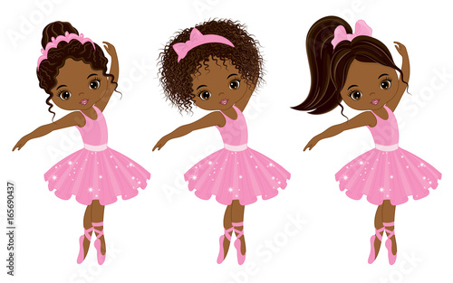 Vector Cute Little African American Ballerinas with Various Hairstyles