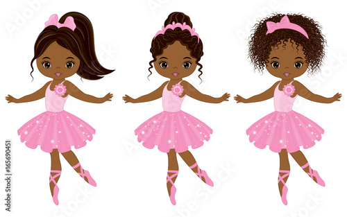 Vector Cute Little African American Ballerinas with Various Hairstyles