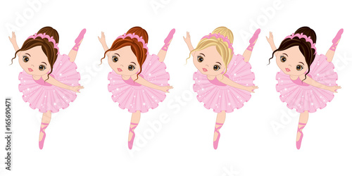 Vector Cute Little Ballerinas with Various Hair Colors