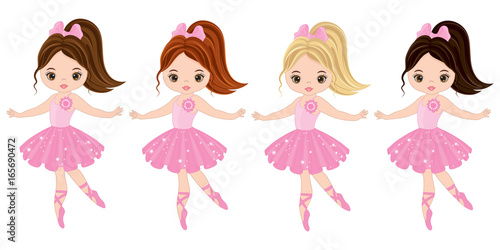 Vector Cute Little Ballerinas with Various Hair Colors