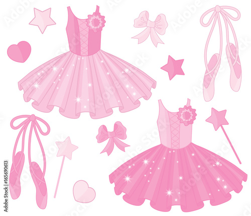 Vector Set with Ballet Shoes and Tutu Dresses photo