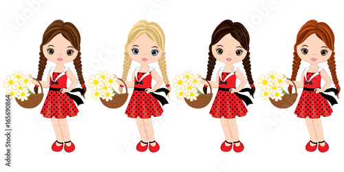 Vector Cute Little Girls with Various Hair Colors