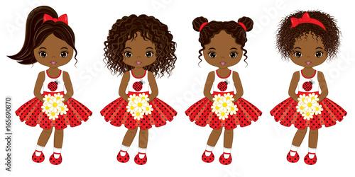Vector Cute Little African American Girls with Various Hair Colors