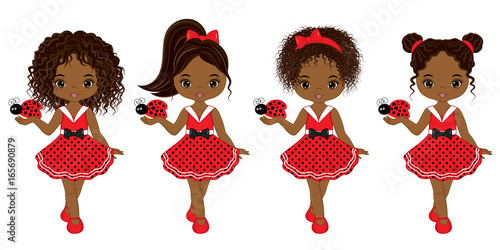 Vector Cute Little African American Girls with Various Hair Colors