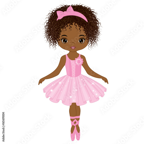Vector Cute Little African American Ballerina Dancing