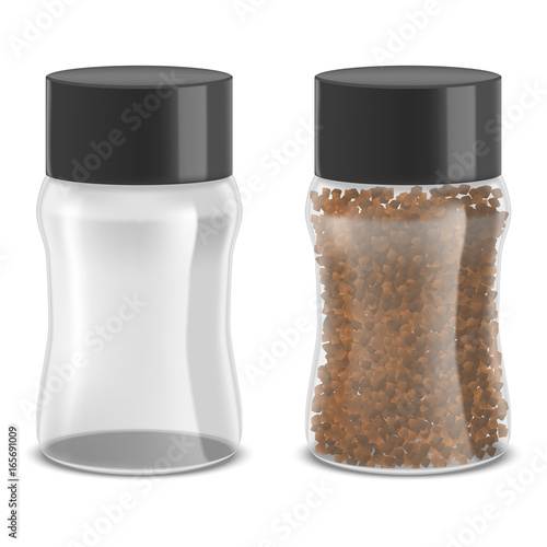 Realistic Detailed Instant Coffee Glass Jar Set. Vector