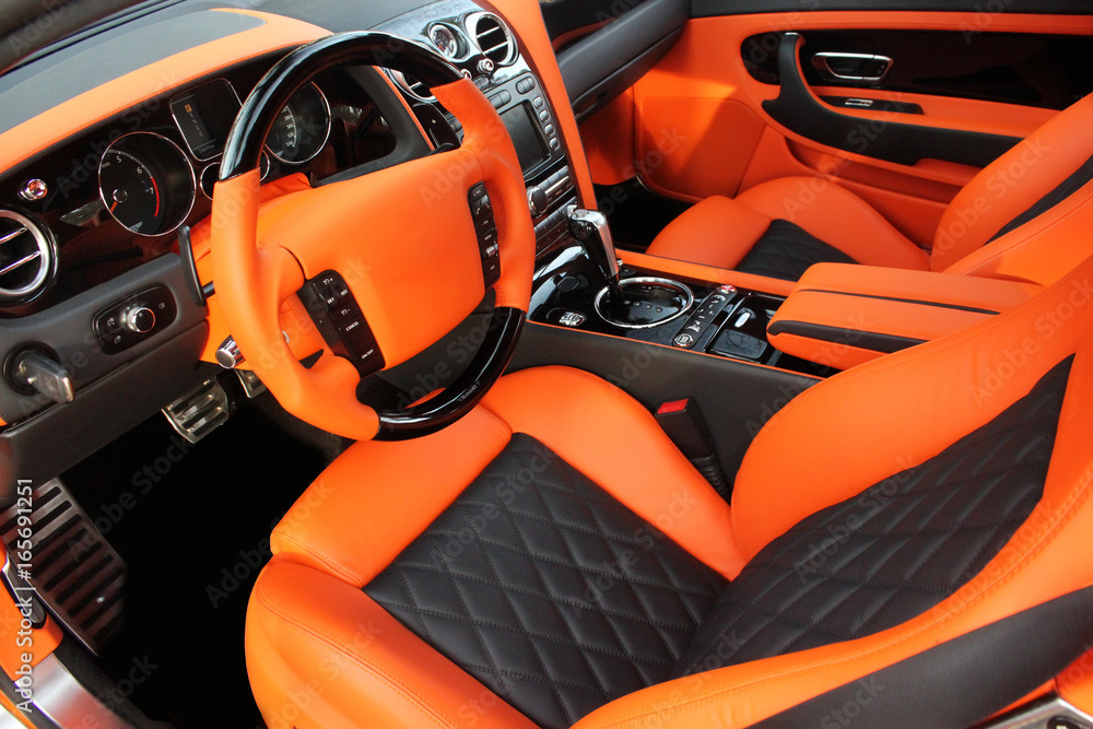 Exclusive tuning project for the interior of a sports car. interior design  with the layout of the main elements of the | CanStock