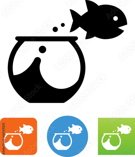 Fish Jumping From Bowl Icon - Illustration