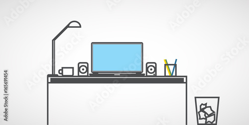 Laptop, designer workplace, flat.
