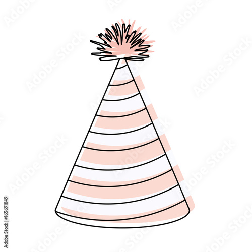 watercolor silhouette of pink party hat with diagonal lines decoratives