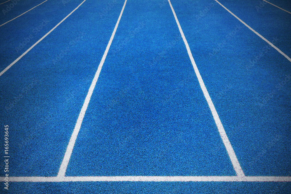 Blue color running tracks on athletics stadium