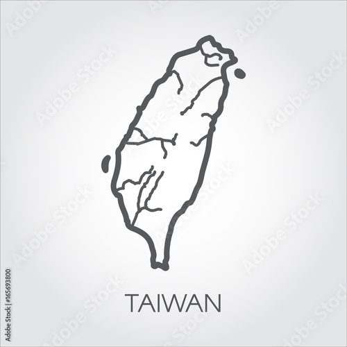 Contour map Taiwan with shape of some rivers. Simplicity icon drawing in line style. Vector template of country