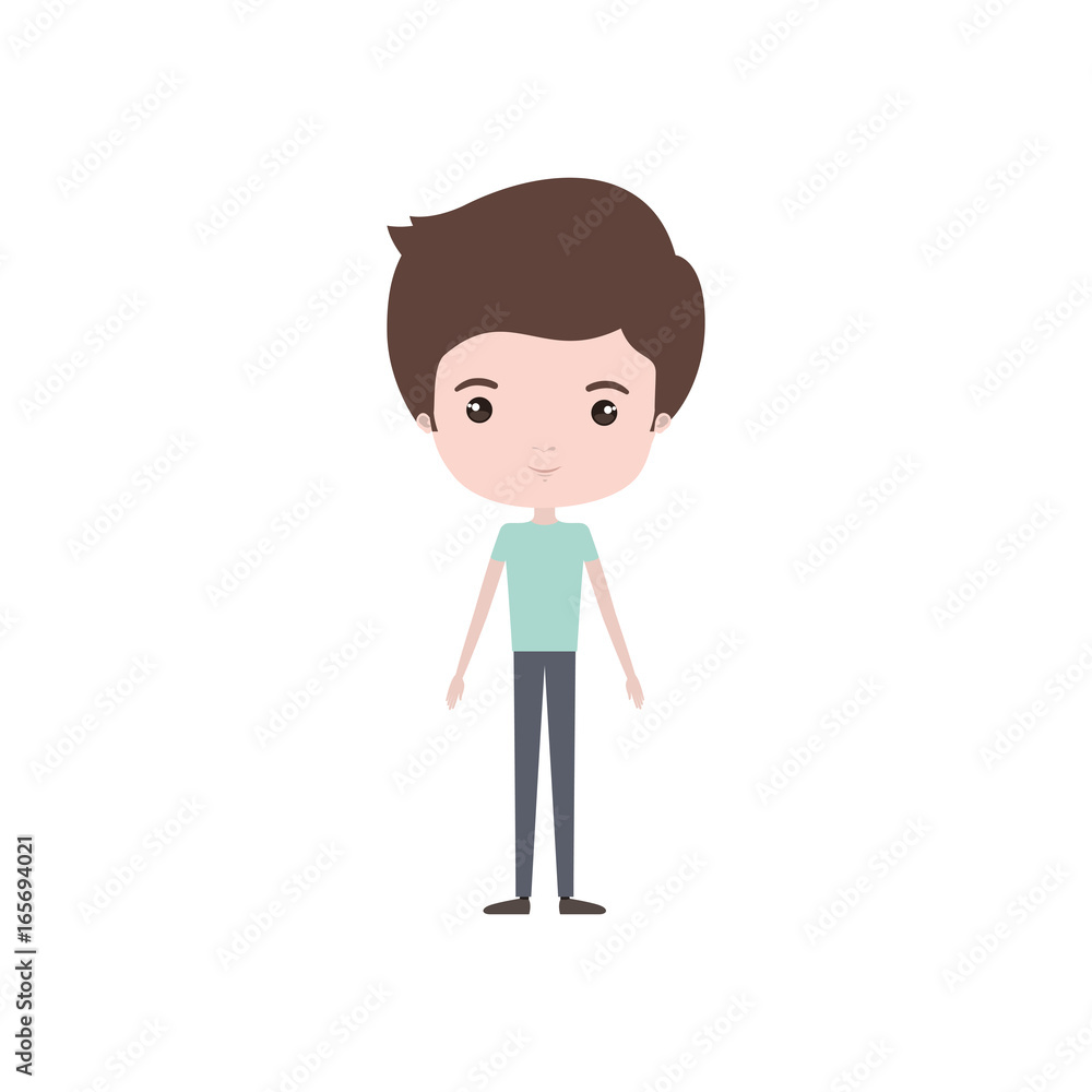 colorful caricature thin guy in pants and t-shirt with hairstyle