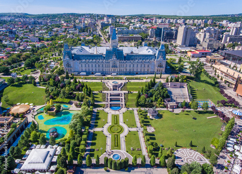 Iasi city centre as seen from above aerial view photo