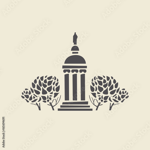 Icon of a stylized old parks gazebo with columns. Flat vector isolated silhouette.