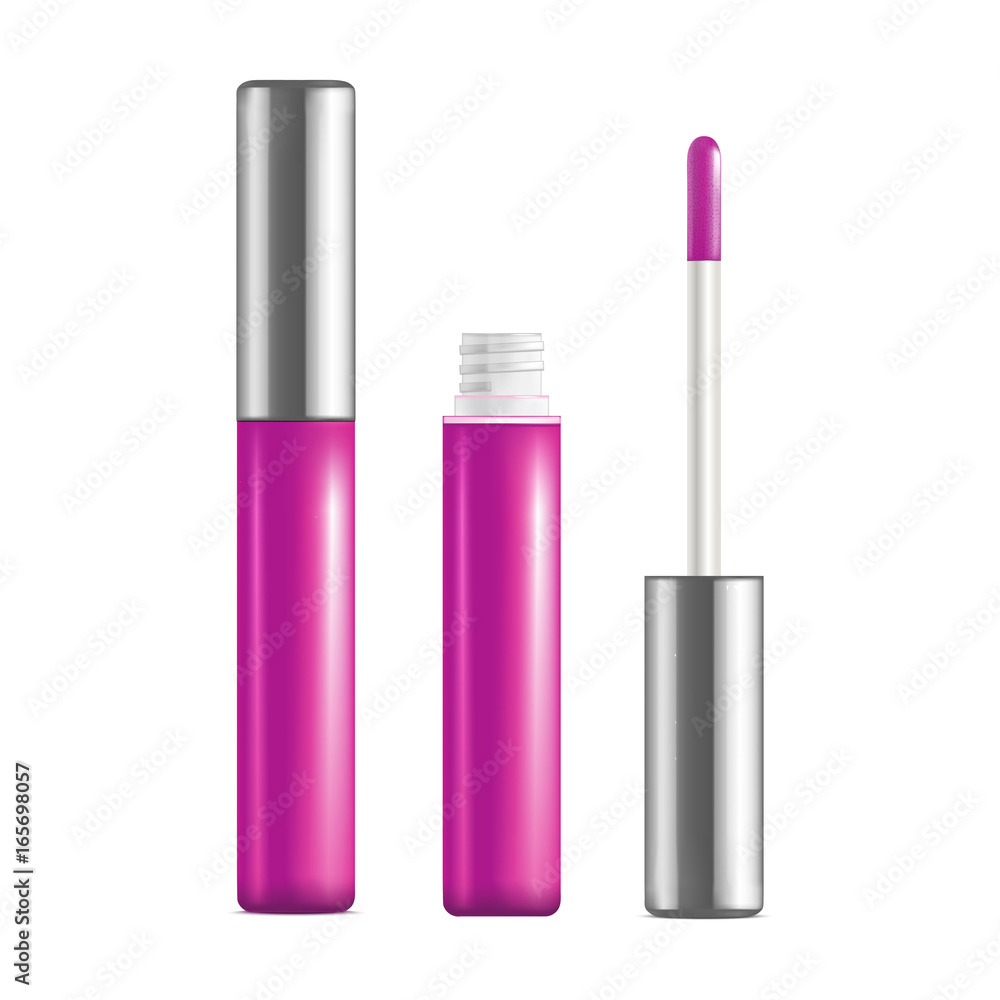 Obraz premium Realistic Detailed Pink Lip Gloss Set Open and Close. Vector