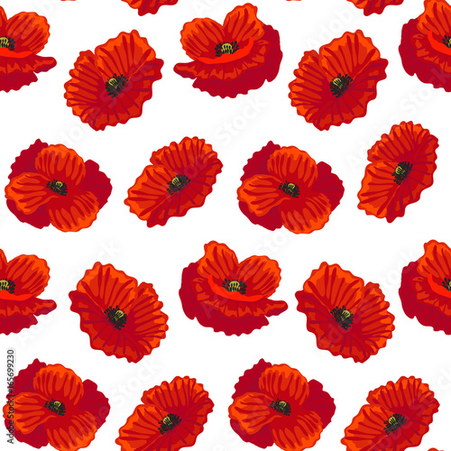 Realistic Detailed Flower Poppy Background Pattern. Vector