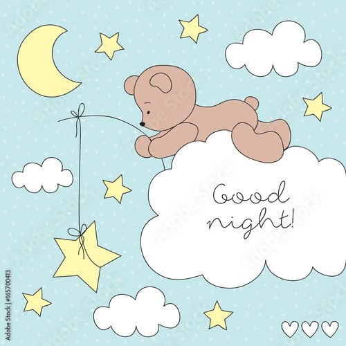 cute teddy bear on the cloud vector illustration