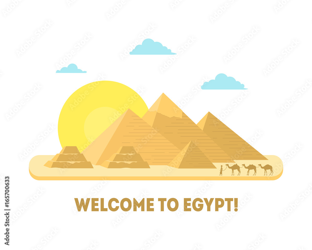 Cartoon Pyramid Symbol of Egypt Background Tourism Concept. Vector