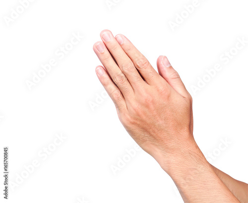 Man hands praying isolated on white background with clipping path, religion concept © mraoraor