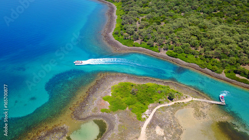 Slika na platnu Aerial drone photo of exotic beaches with sapphire and turquoise clear waters, c