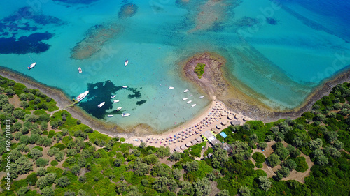 Fototapeta Naklejka Na Ścianę i Meble -  Aerial drone photo of exotic beaches with sapphire and turquoise clear waters, called the 