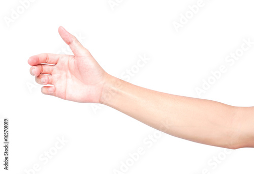 Man hands holding something isolated on white background with clipping path