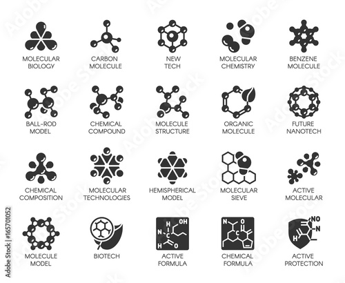Editable Stroke. 48x48 Pixel Perfect 20 icons in flat style for scientific, chemistry, physical, medical, educational projects. Vector abstract black logo isolated