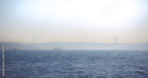 Sea voyage to Bosporus channel on the ferry boat of Istanbul. Turkish steamboat voyage.