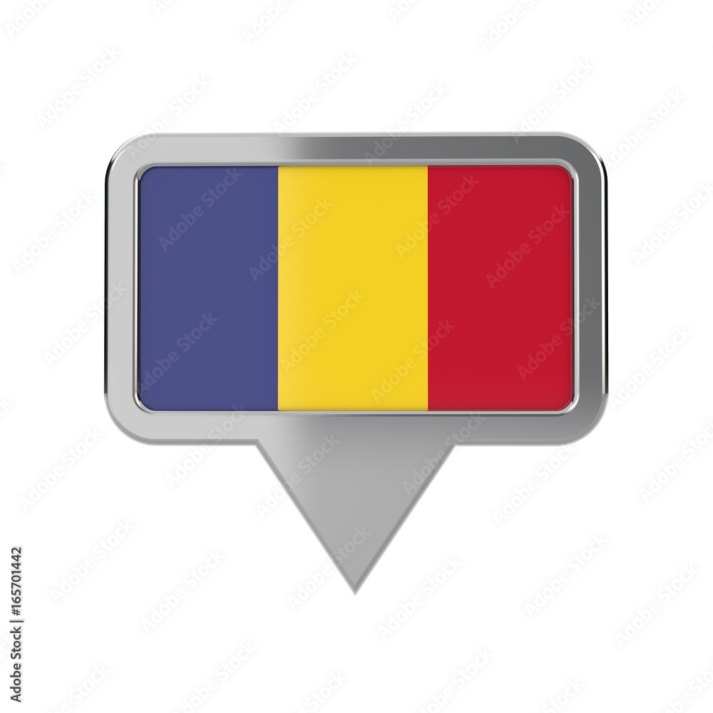 Fototapeta premium Romania flag location marker icon. 3D Rendering