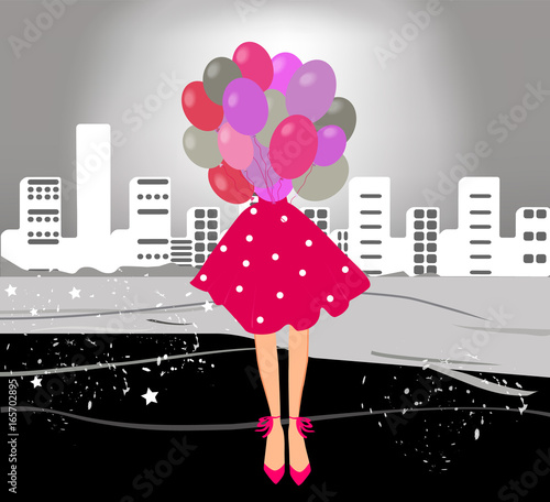 Girl with balloons vector illustration
