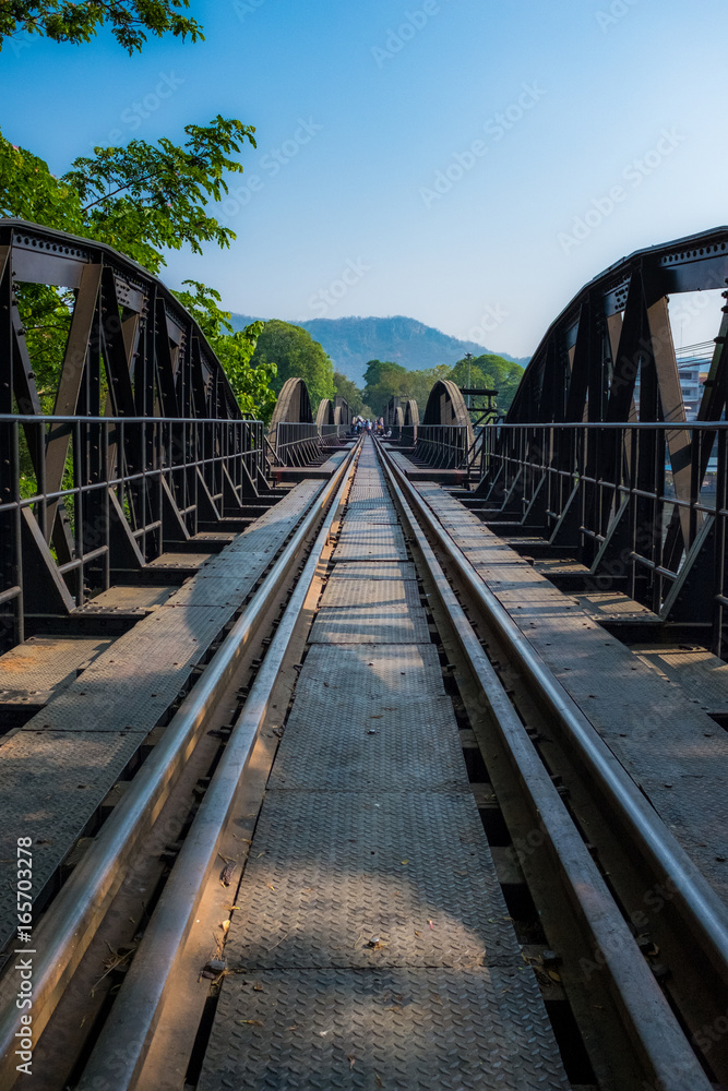 Death Railway with background of Mountain view, Kanchanaburi , Thailand Death Railway with background of Mountain view, Kanchanaburi , Thailand