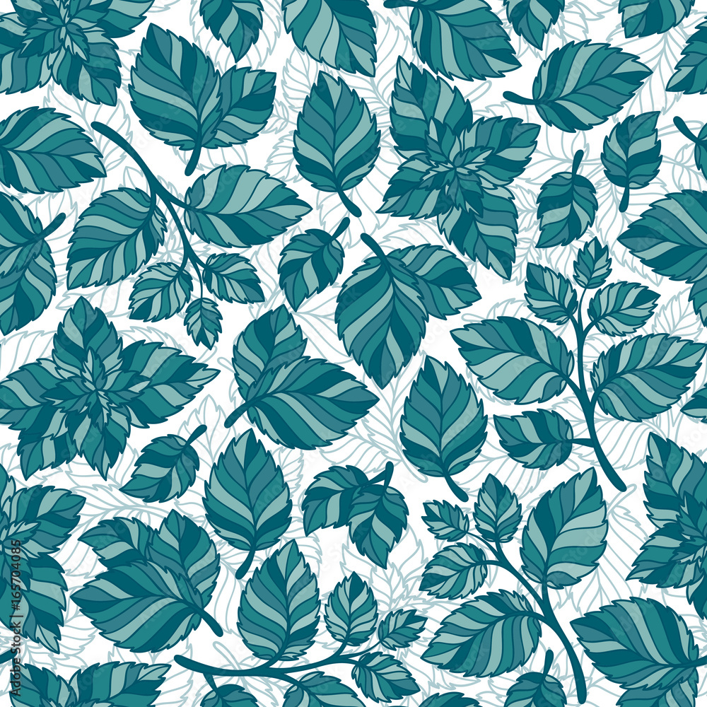 Fototapeta premium Hand drawn vector seamless pattern with mint leaves