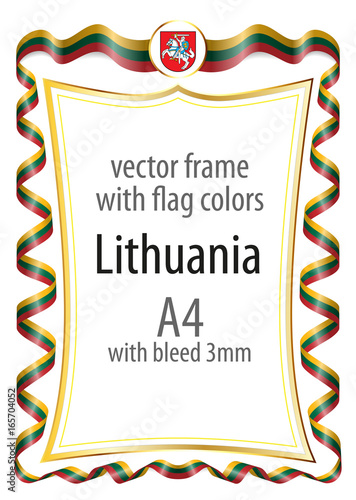 Frame and border  with the coat of arms and ribbon with the colors of the Lithuania flag