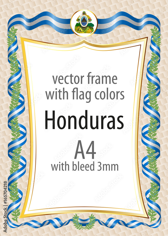 Frame and border with the coat of arms and ribbon with the colors of the Honduras flag Frame and border with the coat of arms and ribbon with the colors of the Honduras flag