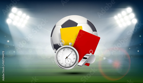 Soccer ball on the field of the stadium