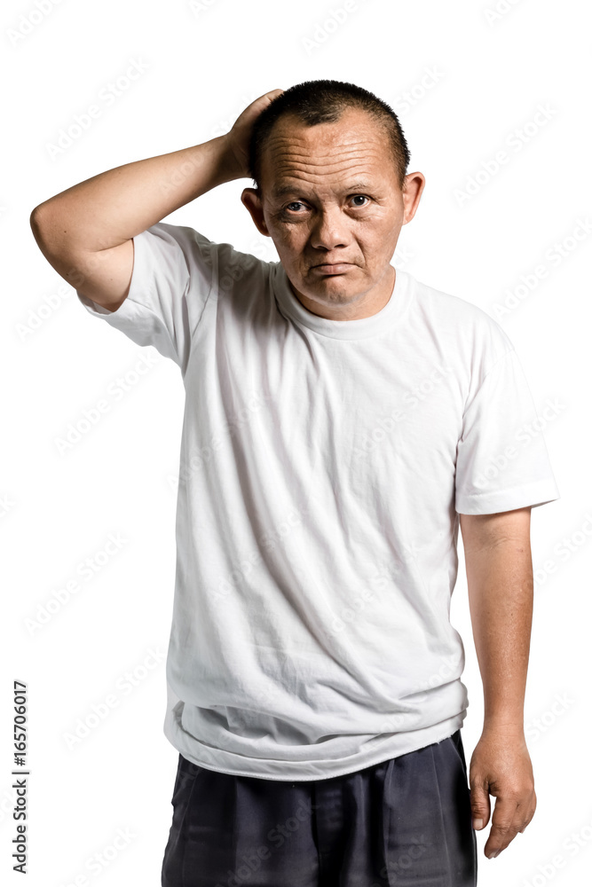 Portrait of a man with down syndrome. Isolated on white background with clipping path Portrait of a man with down syndrome. Isolated on white background with clipping path