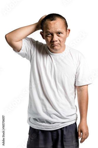 Portrait of a man with down syndrome. Isolated on white background with clipping path