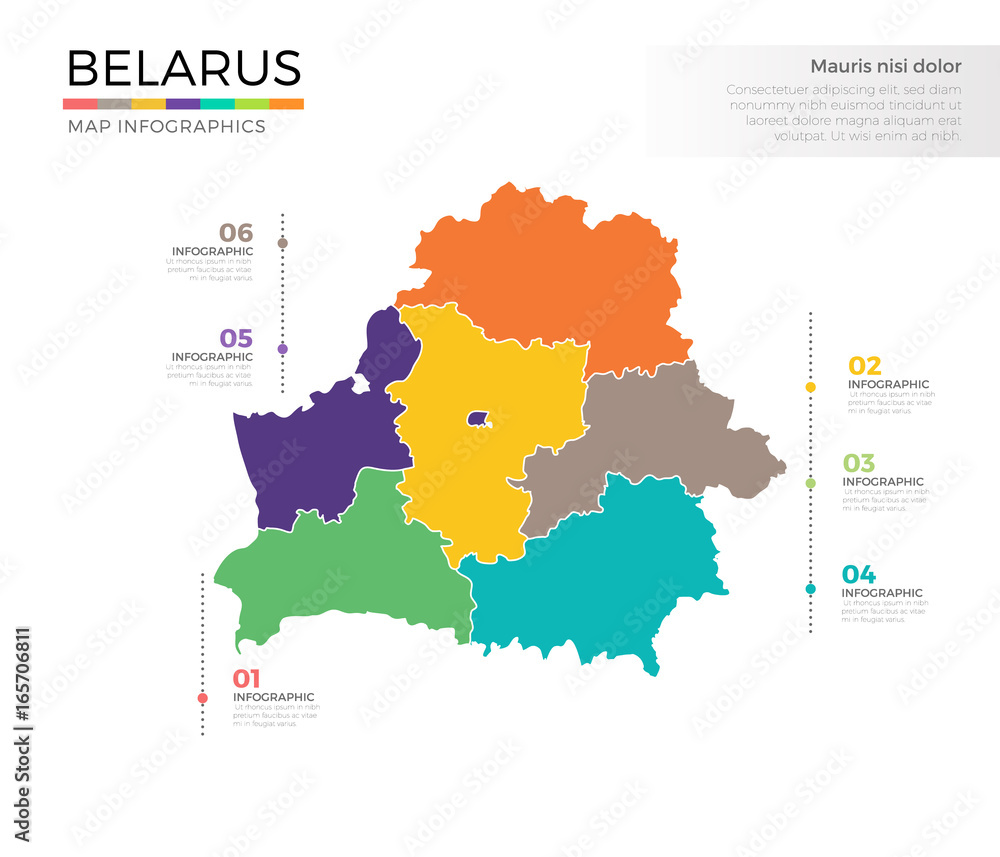 Belarus country map infographic colored vector template with regions