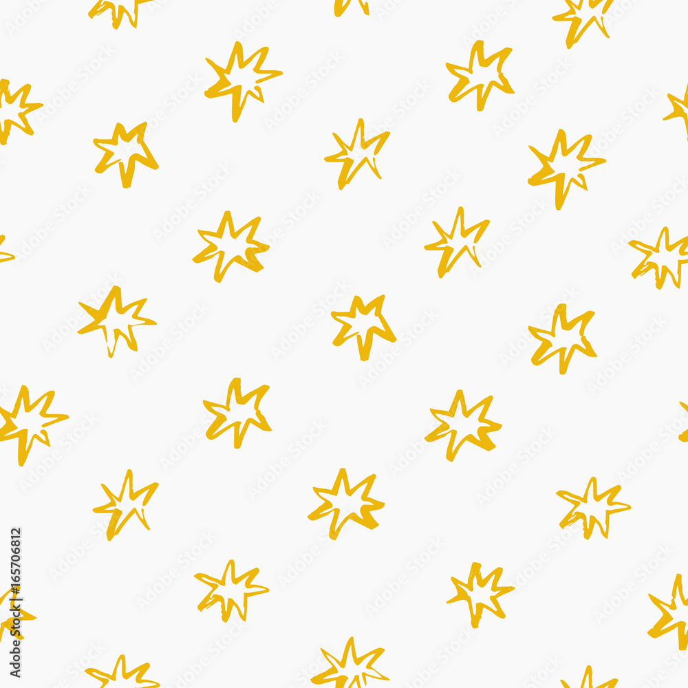 Abstract pattern with stars drawn in brush style on white background. Perfect for textile, blog decoration, banner, poster, wrapping paper.
